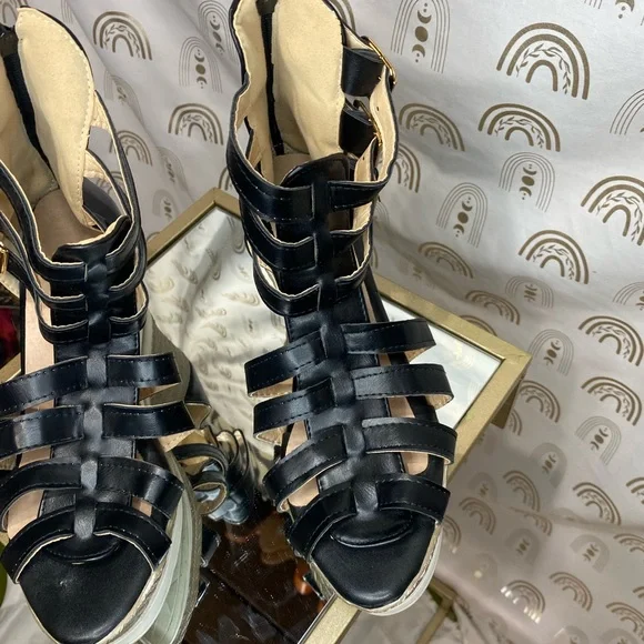 Chic Black Strappy Wedge Sandals - Picture 4 of 12